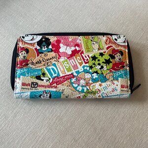 Disney Parks Zip Around Clutch Wallet - Character Collage